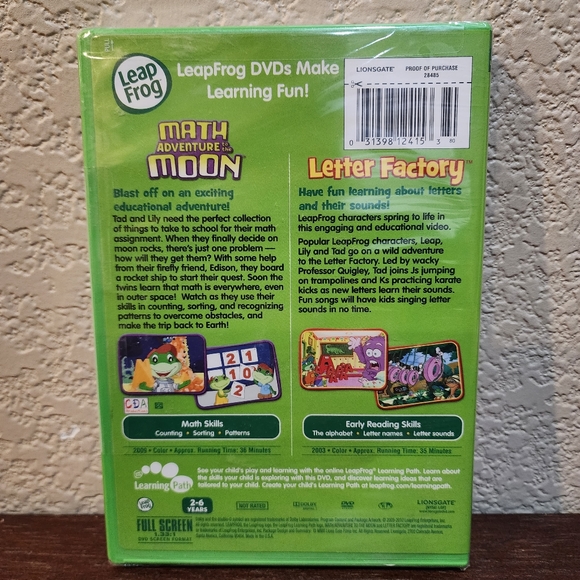 Leap Frog Learning Double Feature DVD: Math Adventure to the Moon/Letter Factory - Picture 6 of 9
